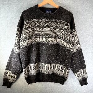 Vintage Woolrich Sweater Mens Medium Gray Aztec Wool Crew‎ Long Sleeve Pullover